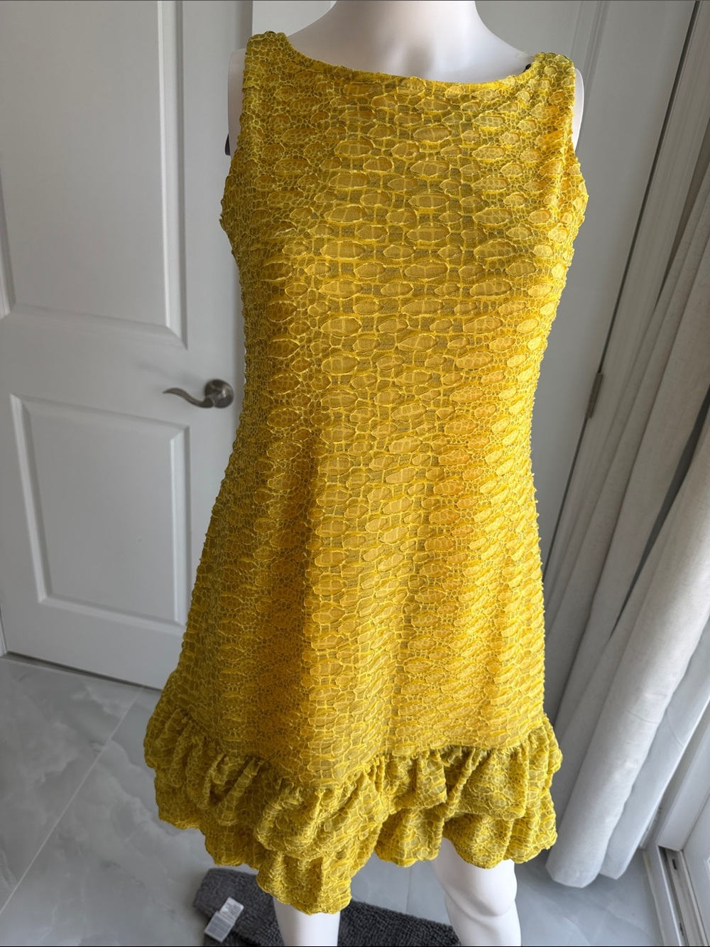 NWOT muse Yellow Textured Ruffle Hem Sleeveless Dress